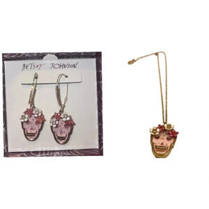 BETSEY JOHNSON SET Sugar Skull Mexican Day of the Dead Earrings & Necklace NWT